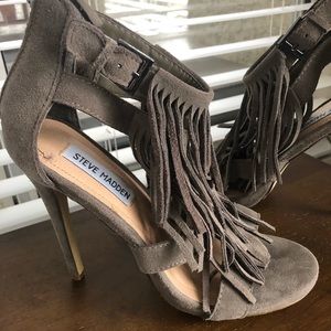 Steve Madden green strappy heels with tassels